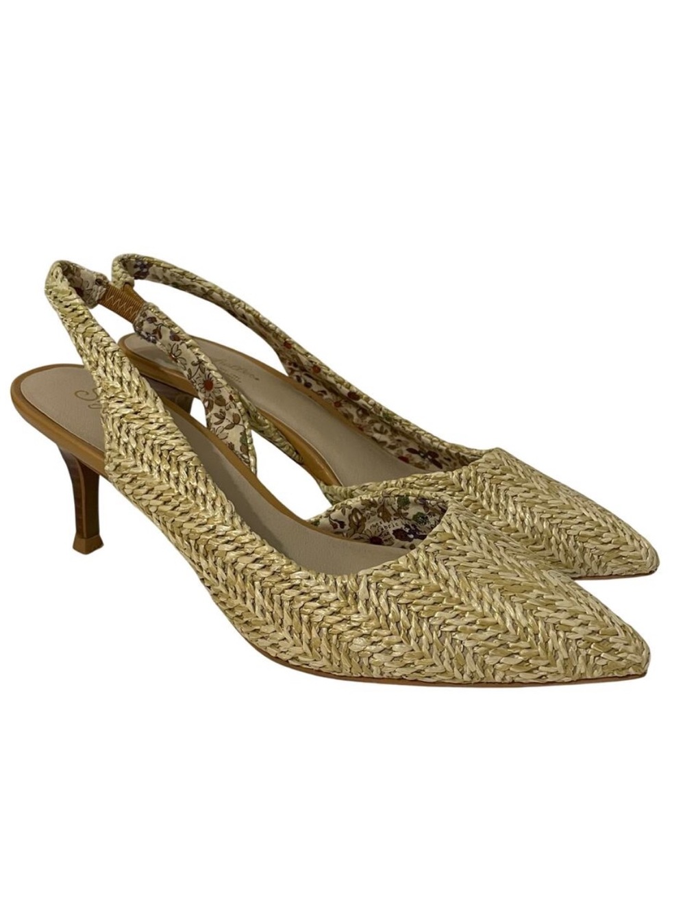 Seychelles Ornament Raffia D'Orsay Slingback Pumps Pointed Toe Tan Sz 7